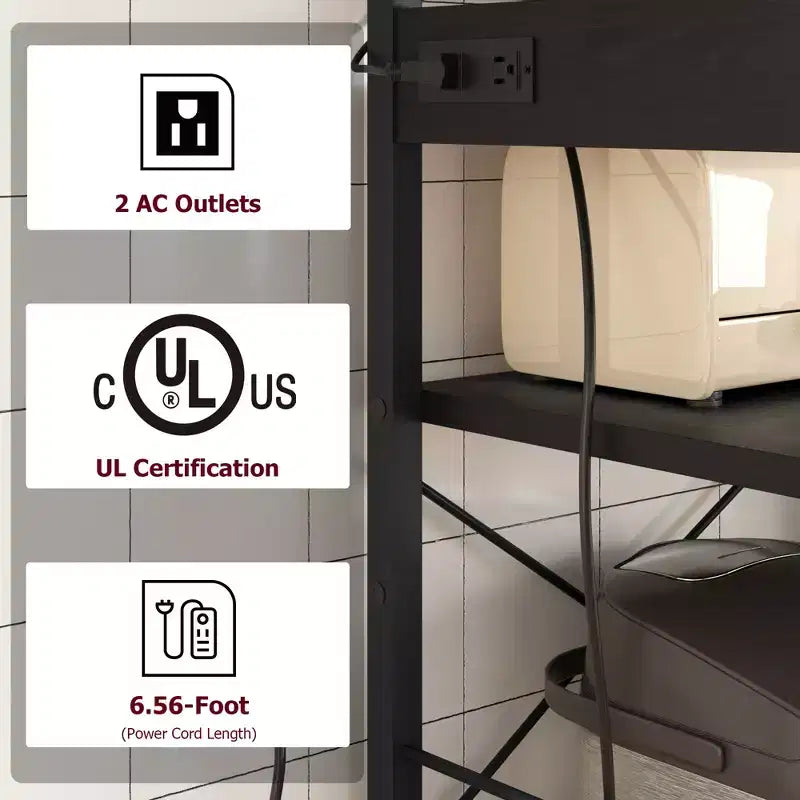COZONY Scaffale da Forno a 5 Ripiani con Cesto in Filo, Supporto per Microonde con Prese di Corrente e Scaffali aperti per Cucina