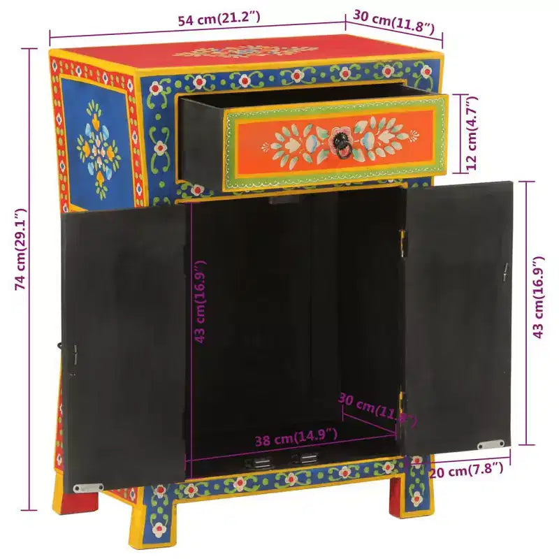 vidaXL Sideboard Mixed Color Solid Mango Wood Small Sideboard