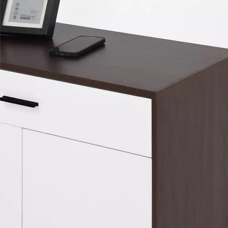 MAYEERTY Scarpiera, Scaffale a 4 Ripiani con 1 Cassetto, Mobile Contenitore Autoportante in Legno con 2 Ante Bianche e Ripiani Regolabili per Ingresso/Corridoio