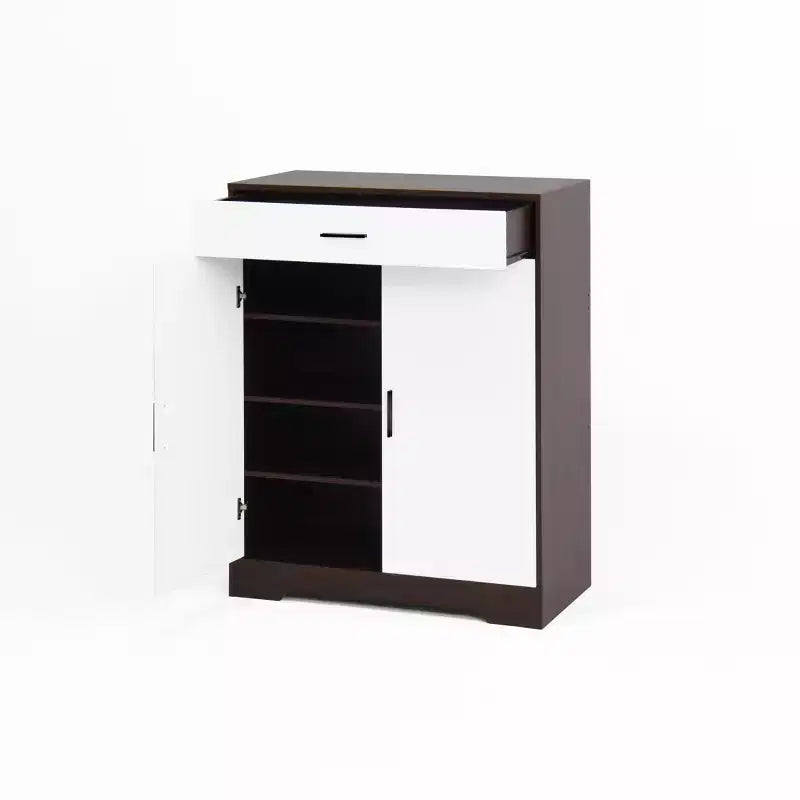 MAYEERTY Scarpiera, Scaffale a 4 Ripiani con 1 Cassetto, Mobile Contenitore Autoportante in Legno con 2 Ante Bianche e Ripiani Regolabili per Ingresso/Corridoio