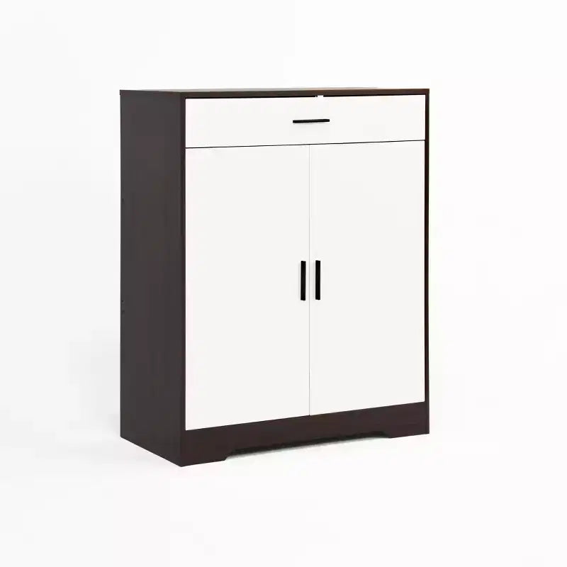 MAYEERTY Scarpiera, Scaffale a 4 Ripiani con 1 Cassetto, Mobile Contenitore Autoportante in Legno con 2 Ante Bianche e Ripiani Regolabili per Ingresso/Corridoio