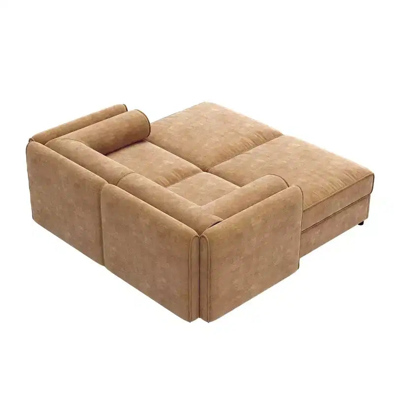 Stylish White Chenille 2-Seater Sofa with 2 Ottoman Storage Seat, Cylindrical Backrest and Armrests