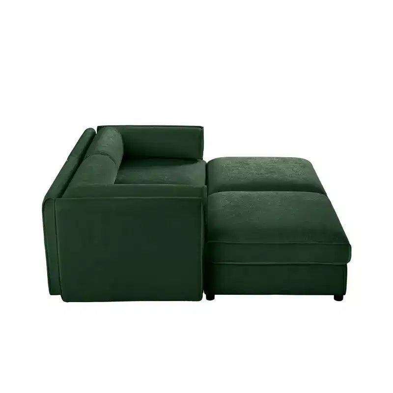 Stylish White Chenille 2-Seater Sofa with 2 Ottoman Storage Seat, Cylindrical Backrest and Armrests