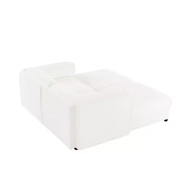 Stylish White Chenille 2-Seater Sofa with 2 Ottoman Storage Seat, Cylindrical Backrest and Armrests