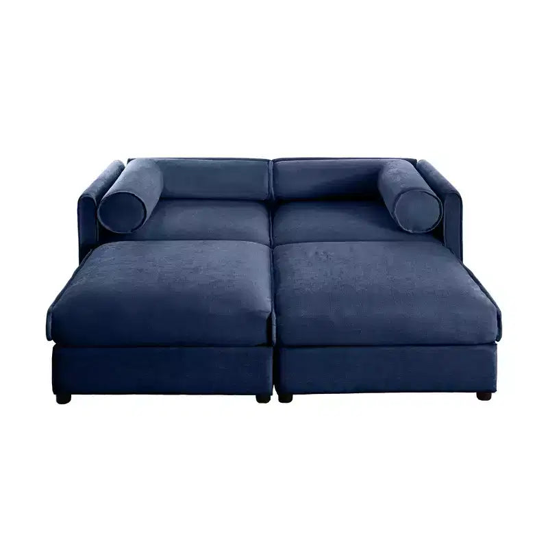 Stylish White Chenille 2-Seater Sofa with 2 Ottoman Storage Seat, Cylindrical Backrest and Armrests