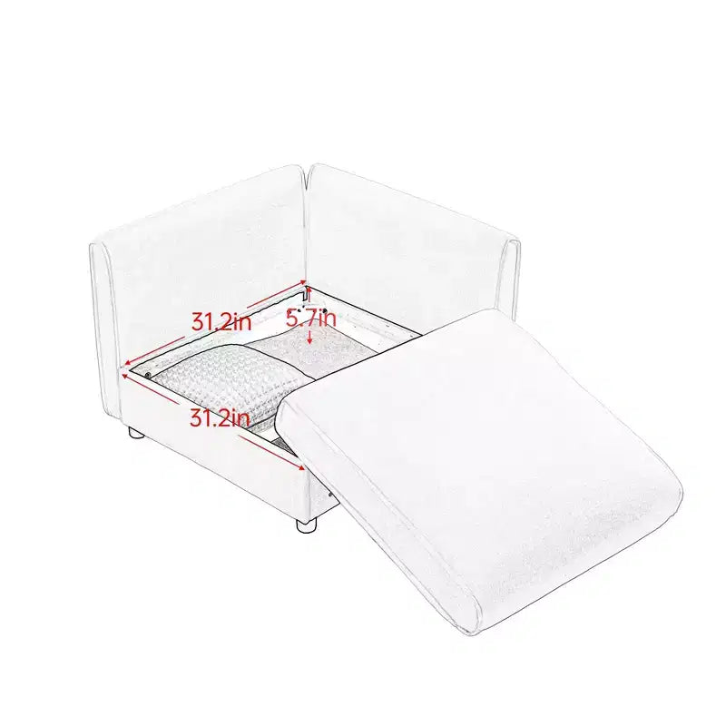 Stylish White Chenille 2-Seater Sofa with 2 Ottoman Storage Seat, Cylindrical Backrest and Armrests