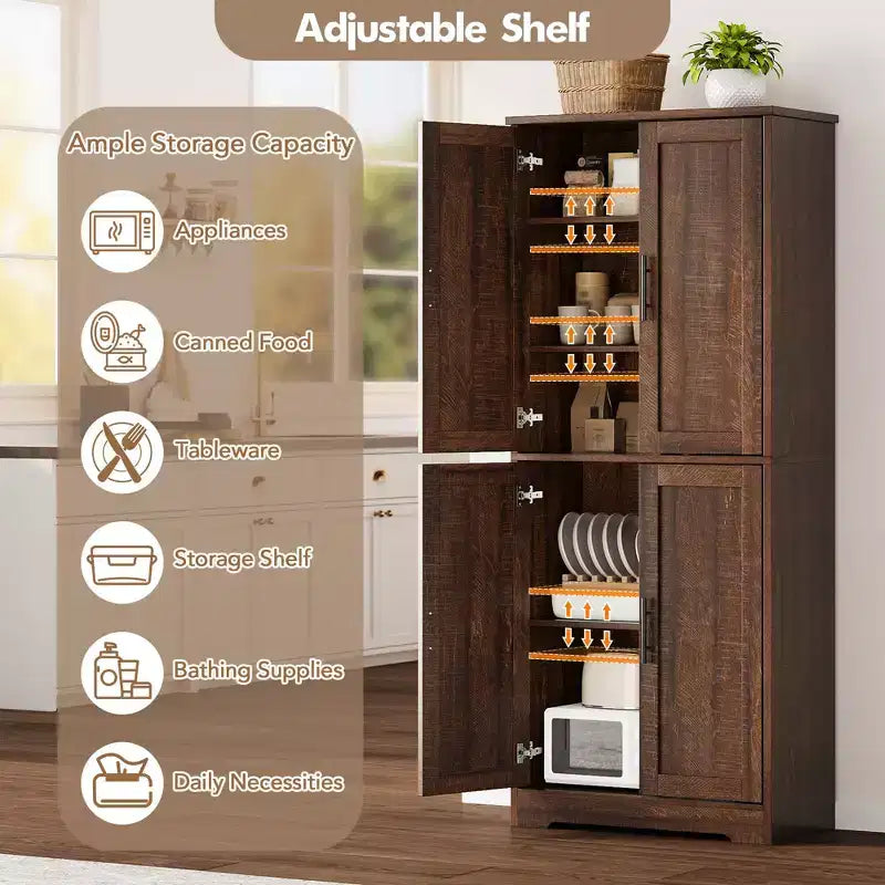 Dispensa da Cucina Alta 70, Mobiletto Indipendente con Ripiani Regolabili, Mobile Bar in Legno per Soggiorno