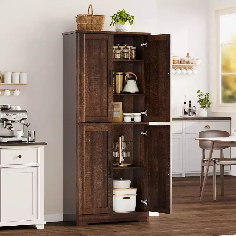 Dispensa da Cucina Alta 70, Mobiletto Indipendente con Ripiani Regolabili, Mobile Bar in Legno per Soggiorno