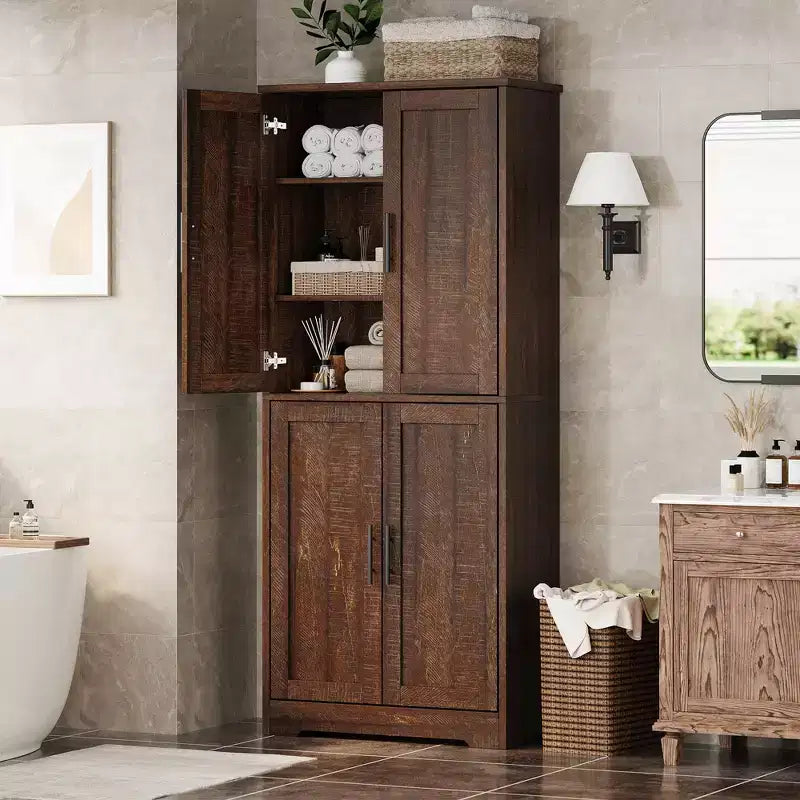 Dispensa da Cucina Alta 70, Mobiletto Indipendente con Ripiani Regolabili, Mobile Bar in Legno per Soggiorno