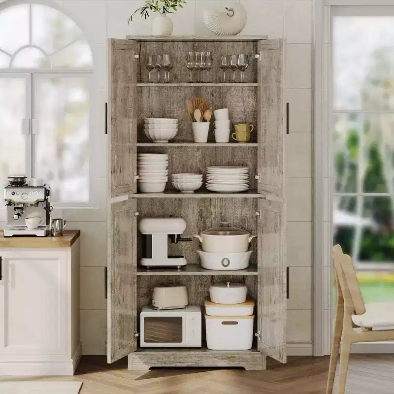Dispensa da Cucina Alta 70, Mobiletto Indipendente con Ripiani Regolabili, Mobile Bar in Legno per Soggiorno