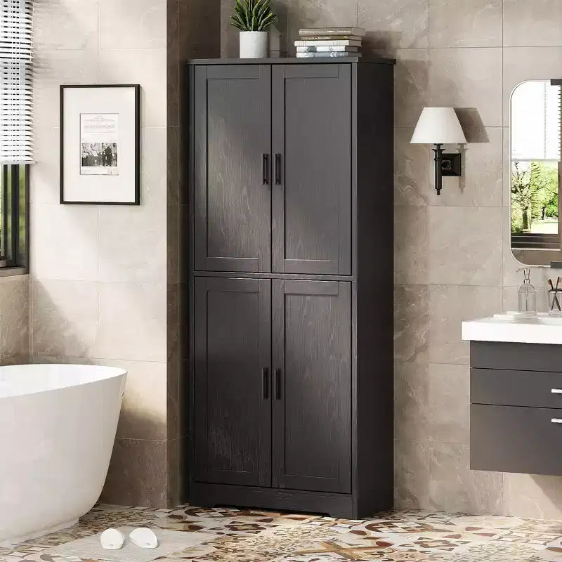 Dispensa da Cucina Alta 70, Mobiletto Indipendente con Ripiani Regolabili, Mobile Bar in Legno per Soggiorno