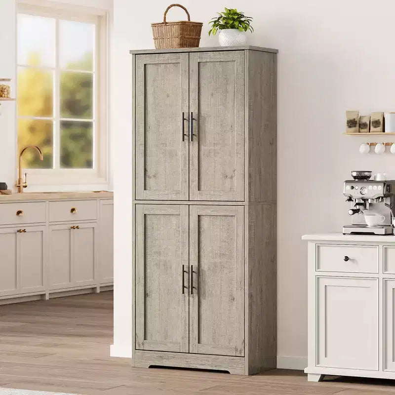 Dispensa da Cucina Alta 70, Mobiletto Indipendente con Ripiani Regolabili, Mobile Bar in Legno per Soggiorno