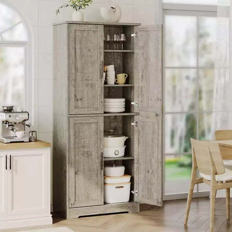 Dispensa da Cucina Alta 70, Mobiletto Indipendente con Ripiani Regolabili, Mobile Bar in Legno per Soggiorno