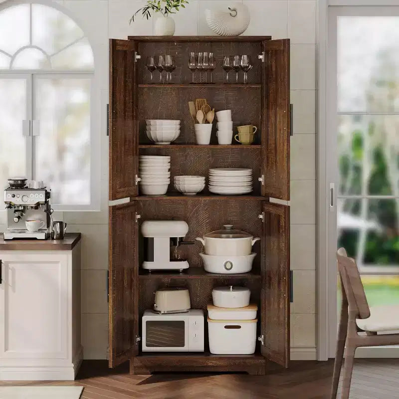 Dispensa da Cucina Alta 70, Mobiletto Indipendente con Ripiani Regolabili, Mobile Bar in Legno per Soggiorno