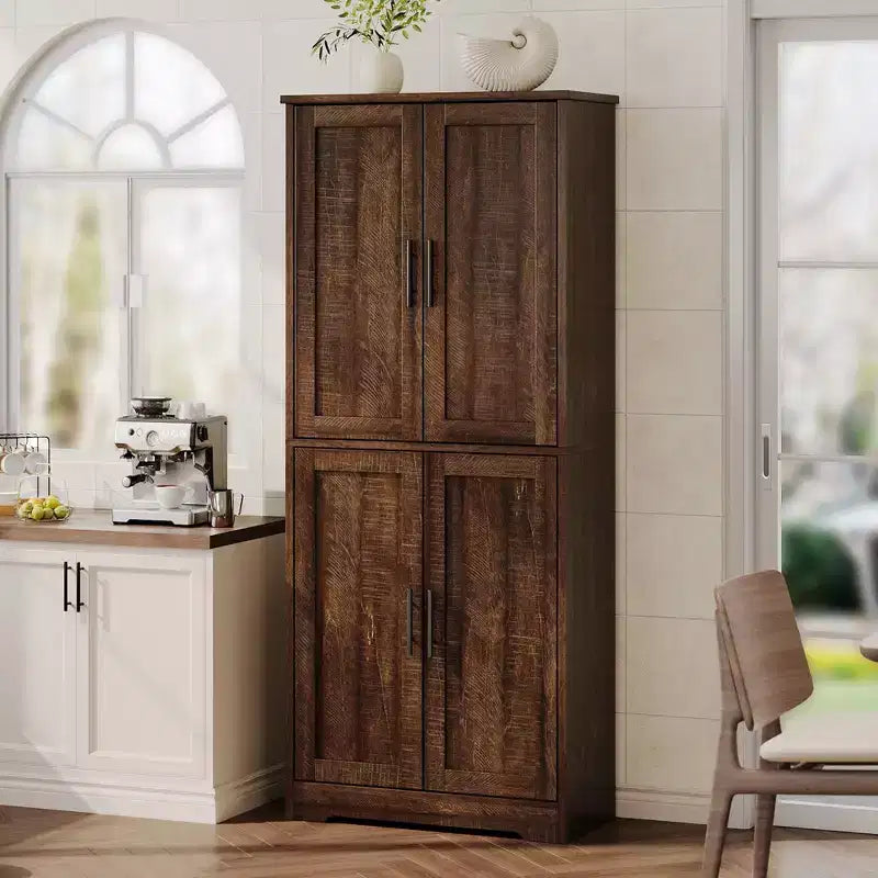 Dispensa da Cucina Alta 70, Mobiletto Indipendente con Ripiani Regolabili, Mobile Bar in Legno per Soggiorno