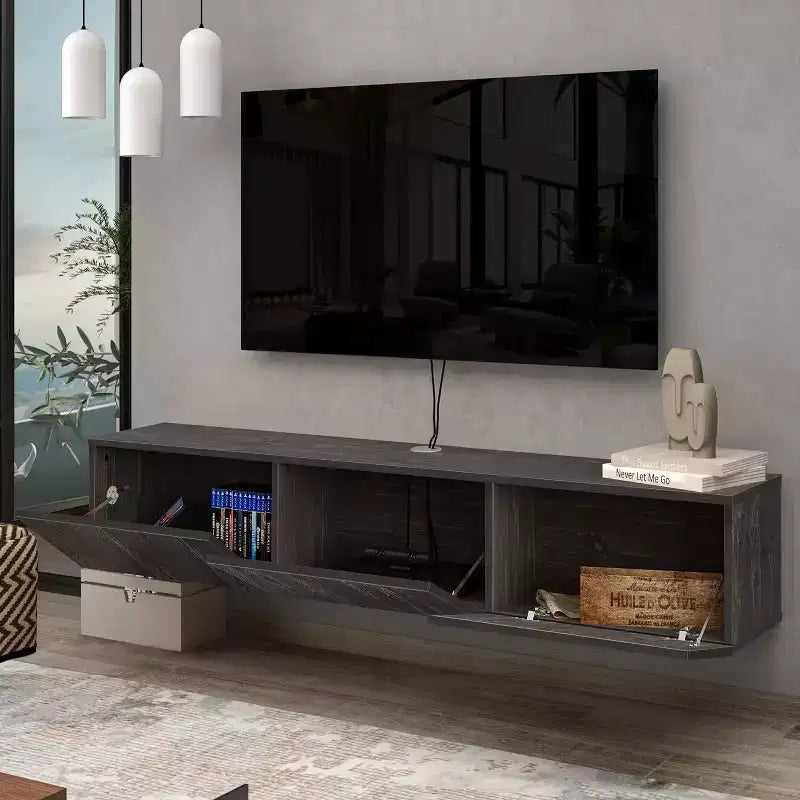 HomeStock Mobile TV Moderno Flottante a Parete per TV Grandi da 65-80 Pollici, Nero
