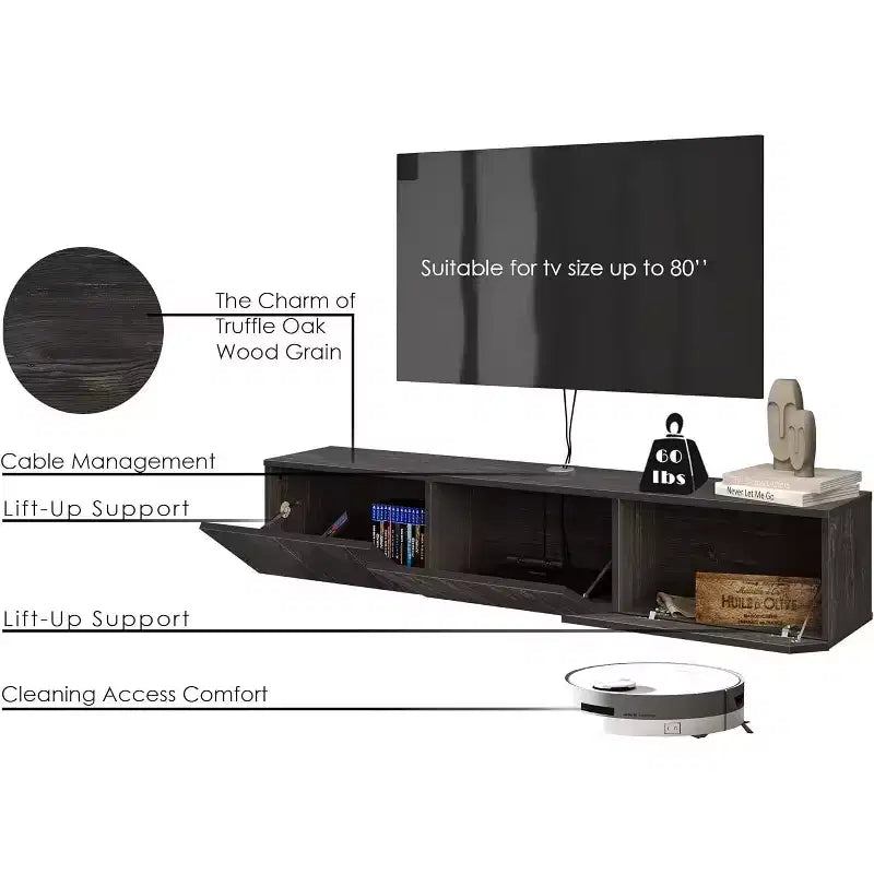 HomeStock Mobile TV Moderno Flottante a Parete per TV Grandi da 65-80 Pollici, Nero