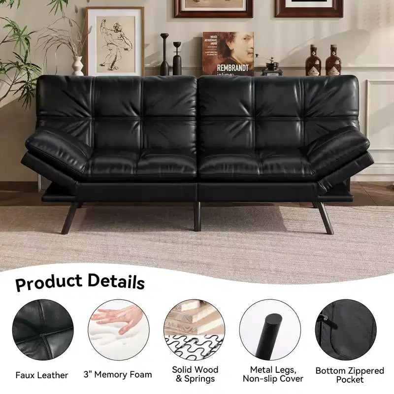 Dyonery 71 Divano Letto Futon Convertibile, Divano Futon Moderno in Lino con Cuscino Rimovibile, Schienale e Braccioli Regolabili