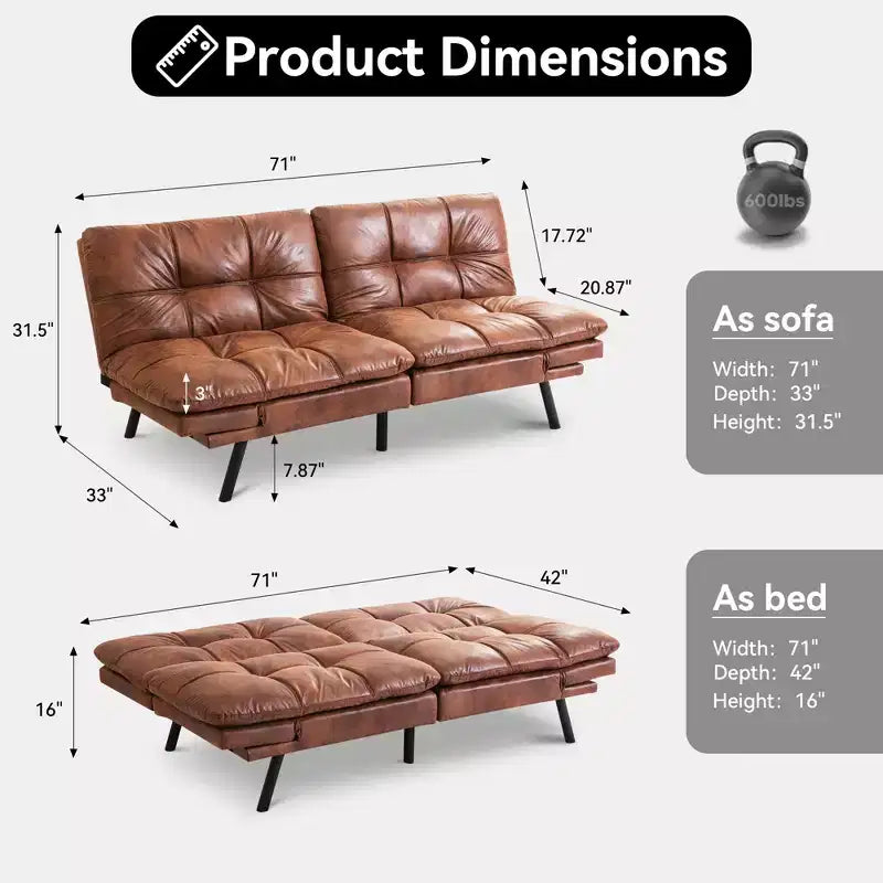 Dyonery 71 Divano Letto Futon Convertibile, Divano Futon Moderno in Lino con Cuscino Rimovibile, Schienale e Braccioli Regolabili
