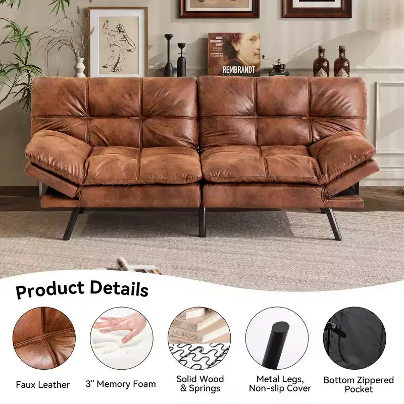 Dyonery 71 Divano Letto Futon Convertibile, Divano Futon Moderno in Lino con Cuscino Rimovibile, Schienale e Braccioli Regolabili