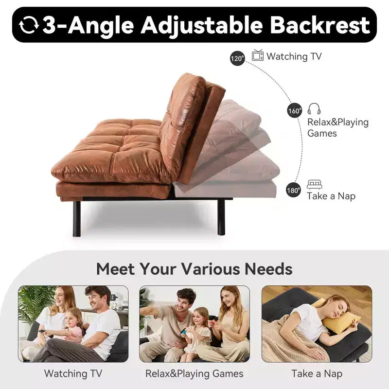 Dyonery 71 Divano Letto Futon Convertibile, Divano Futon Moderno in Lino con Cuscino Rimovibile, Schienale e Braccioli Regolabili
