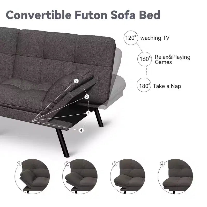 Dyonery 71 Divano Letto Futon Convertibile, Divano Futon Moderno in Lino con Cuscino Rimovibile, Schienale e Braccioli Regolabili