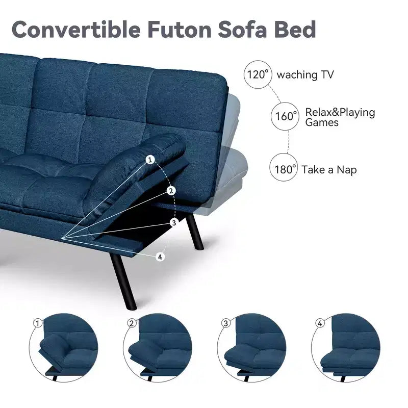 Dyonery 71 Divano Letto Futon Convertibile, Divano Futon Moderno in Lino con Cuscino Rimovibile, Schienale e Braccioli Regolabili