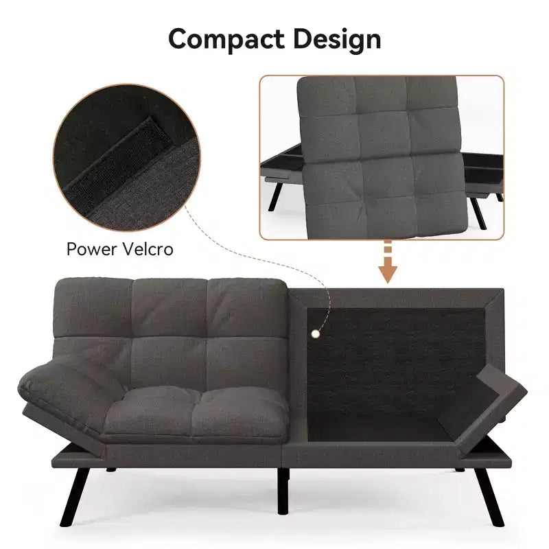 Dyonery 71 Divano Letto Futon Convertibile, Divano Futon Moderno in Lino con Cuscino Rimovibile, Schienale e Braccioli Regolabili