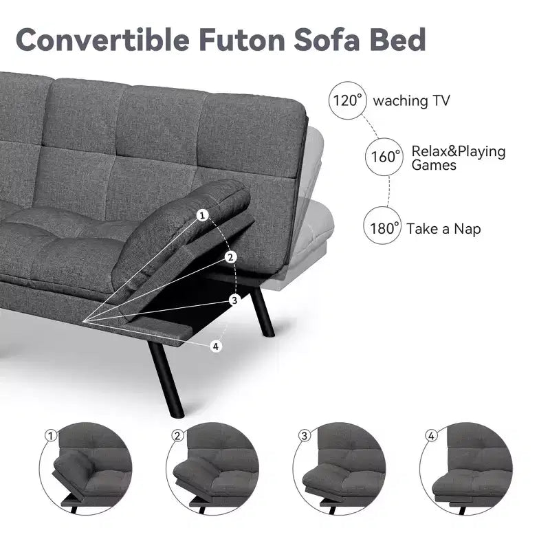 Dyonery 71 Divano Letto Futon Convertibile, Divano Futon Moderno in Lino con Cuscino Rimovibile, Schienale e Braccioli Regolabili