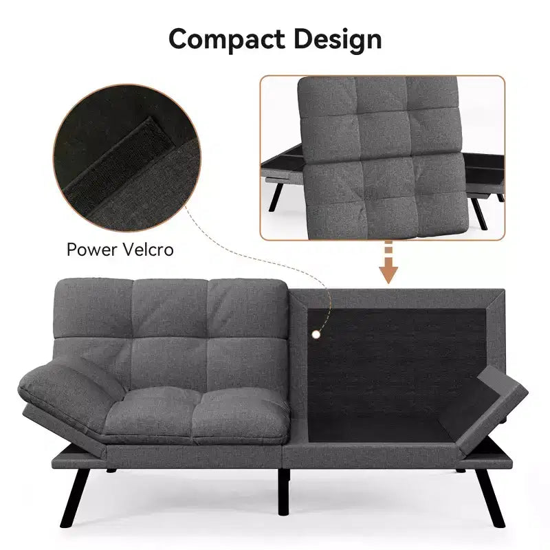 Dyonery 71 Divano Letto Futon Convertibile, Divano Futon Moderno in Lino con Cuscino Rimovibile, Schienale e Braccioli Regolabili