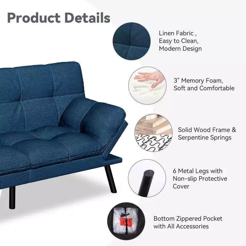 Dyonery 71 Divano Letto Futon Convertibile, Divano Futon Moderno in Lino con Cuscino Rimovibile, Schienale e Braccioli Regolabili