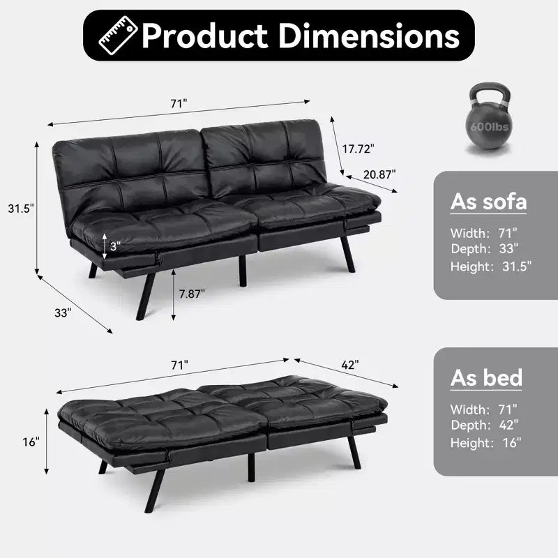 Dyonery 71 Divano Letto Futon Convertibile, Divano Futon Moderno in Lino con Cuscino Rimovibile, Schienale e Braccioli Regolabili