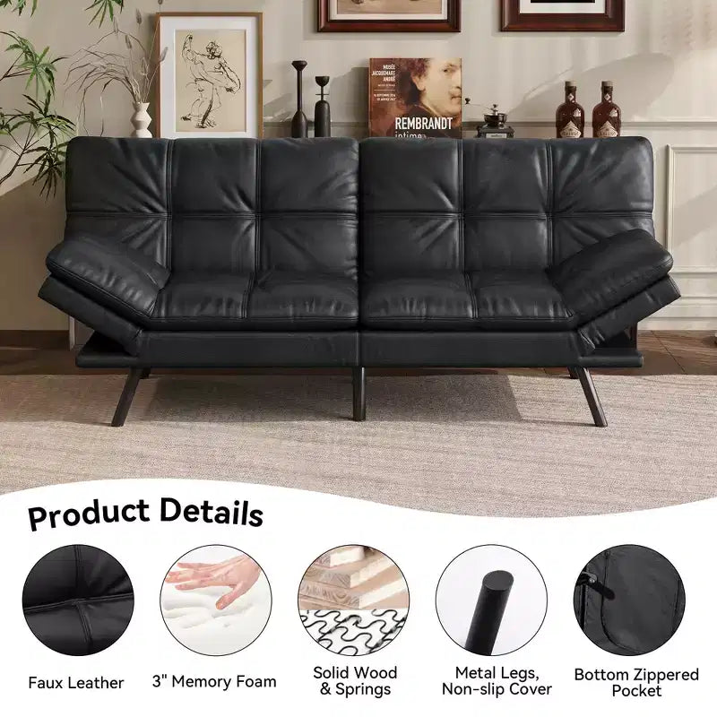 Dyonery 71 Divano Letto Futon Convertibile, Divano Futon Moderno in Lino con Cuscino Rimovibile, Schienale e Braccioli Regolabili