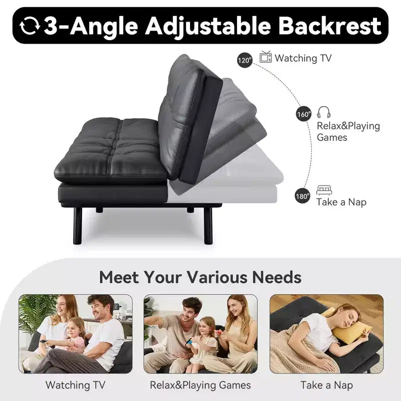 Dyonery 71 Divano Letto Futon Convertibile, Divano Futon Moderno in Lino con Cuscino Rimovibile, Schienale e Braccioli Regolabili