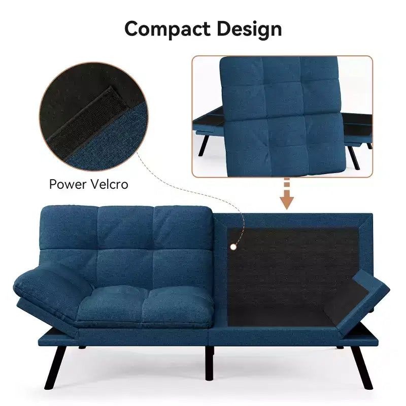 Dyonery 71 Divano Letto Futon Convertibile, Divano Futon Moderno in Lino con Cuscino Rimovibile, Schienale e Braccioli Regolabili