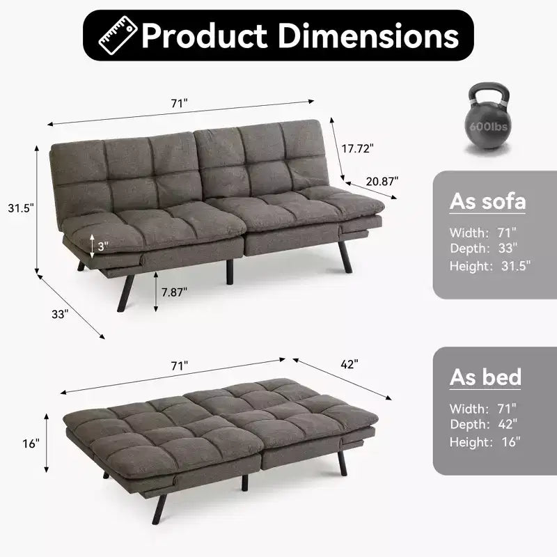 Dyonery 71 Divano Letto Futon Convertibile, Divano Futon Moderno in Lino con Cuscino Rimovibile, Schienale e Braccioli Regolabili