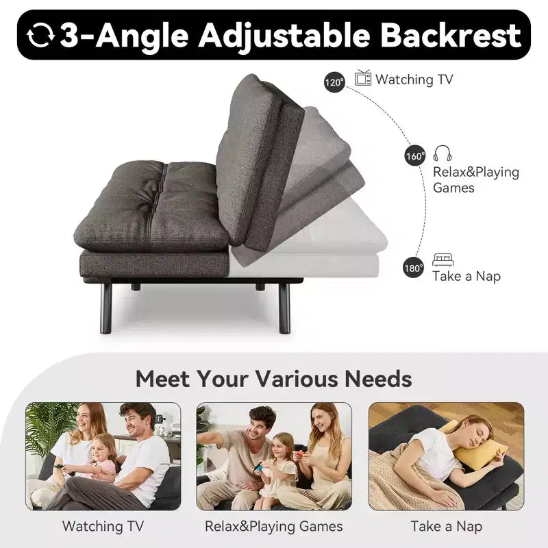 Dyonery 71 Divano Letto Futon Convertibile, Divano Futon Moderno in Lino con Cuscino Rimovibile, Schienale e Braccioli Regolabili