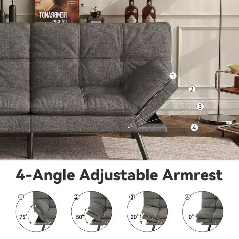 Dyonery 71 Divano Letto Futon Convertibile, Divano Futon Moderno in Lino con Cuscino Rimovibile, Schienale e Braccioli Regolabili