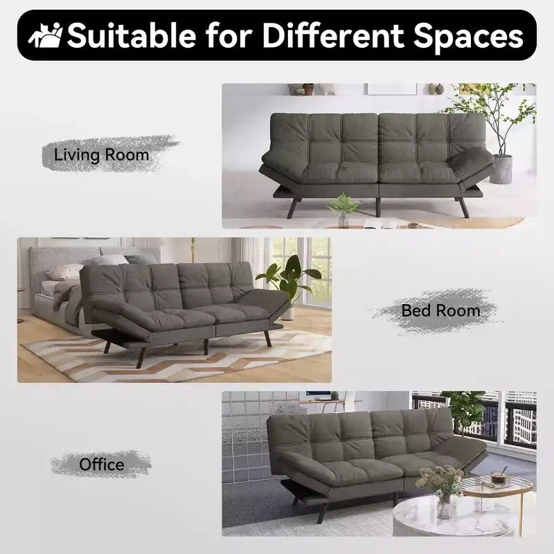 Dyonery 71 Divano Letto Futon Convertibile, Divano Futon Moderno in Lino con Cuscino Rimovibile, Schienale e Braccioli Regolabili