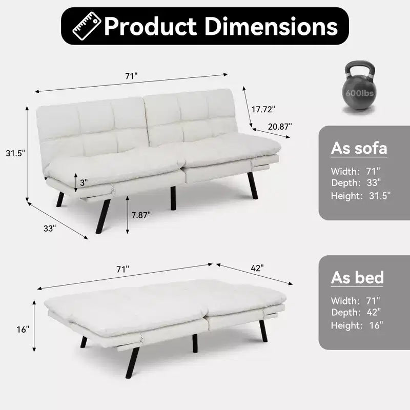 Dyonery 71 Divano Letto Futon Convertibile, Divano Futon Moderno in Lino con Cuscino Rimovibile, Schienale e Braccioli Regolabili