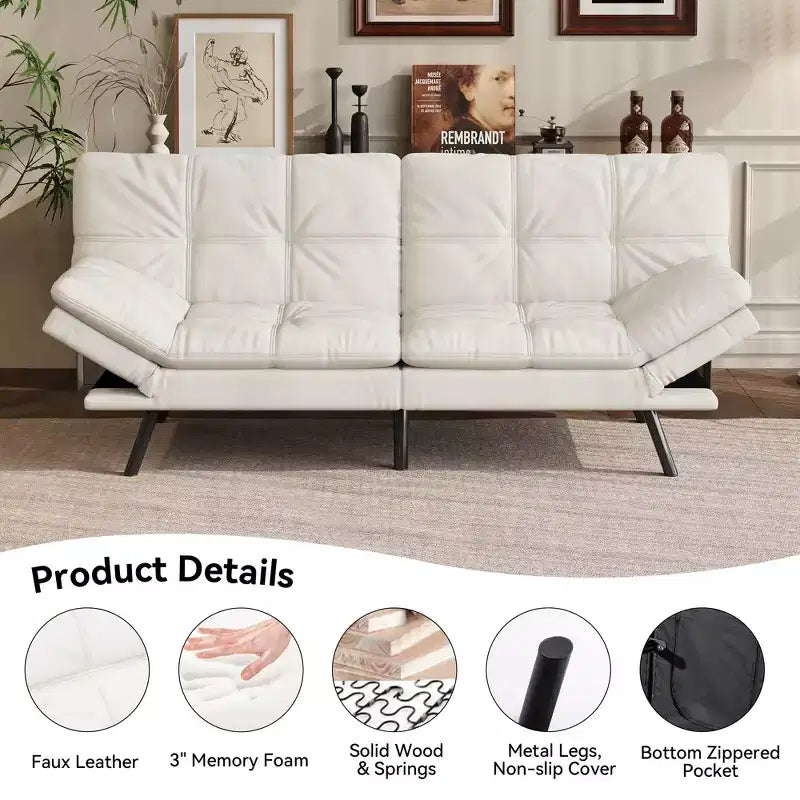 Dyonery 71 Divano Letto Futon Convertibile, Divano Futon Moderno in Lino con Cuscino Rimovibile, Schienale e Braccioli Regolabili