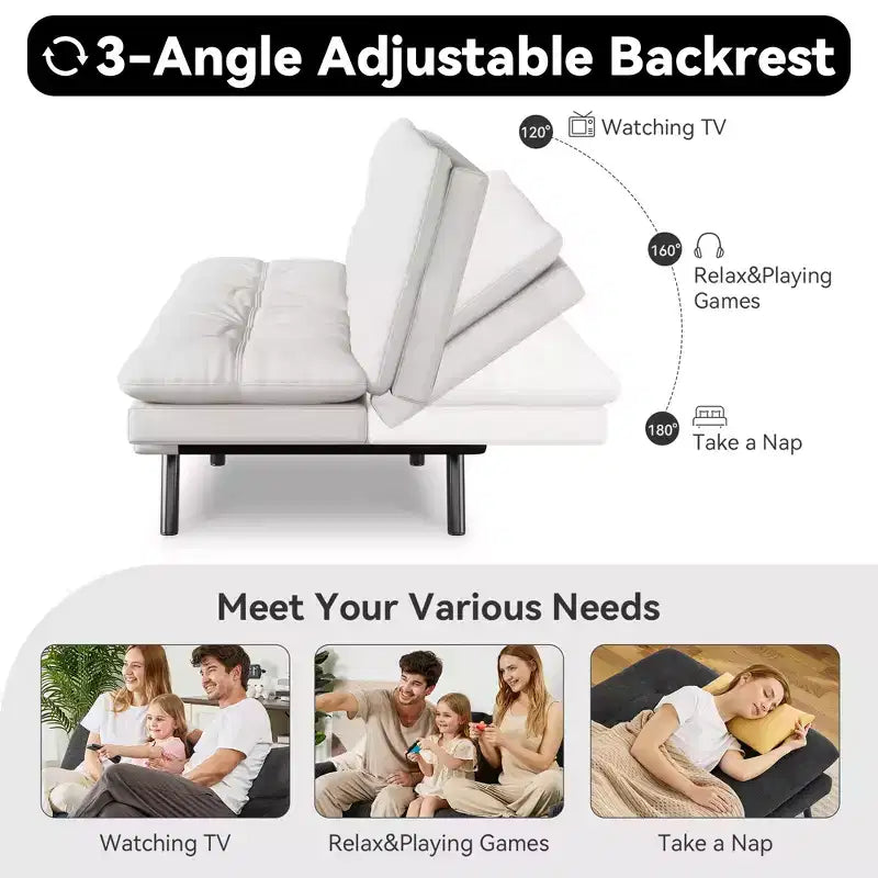 Dyonery 71 Divano Letto Futon Convertibile, Divano Futon Moderno in Lino con Cuscino Rimovibile, Schienale e Braccioli Regolabili