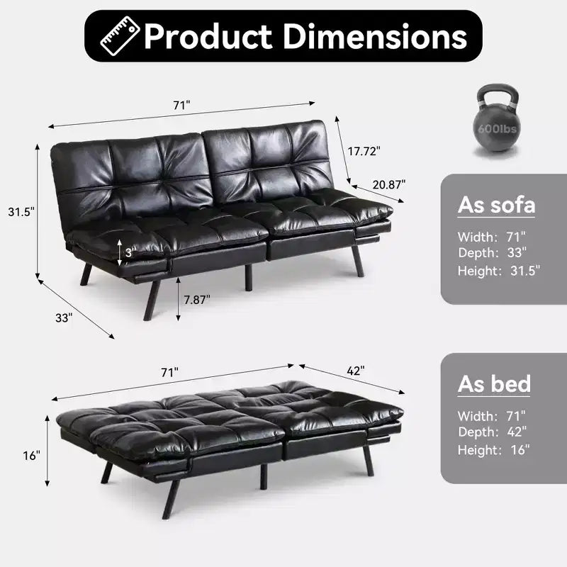 Dyonery 71 Divano Letto Futon Convertibile, Divano Futon Moderno in Lino con Cuscino Rimovibile, Schienale e Braccioli Regolabili