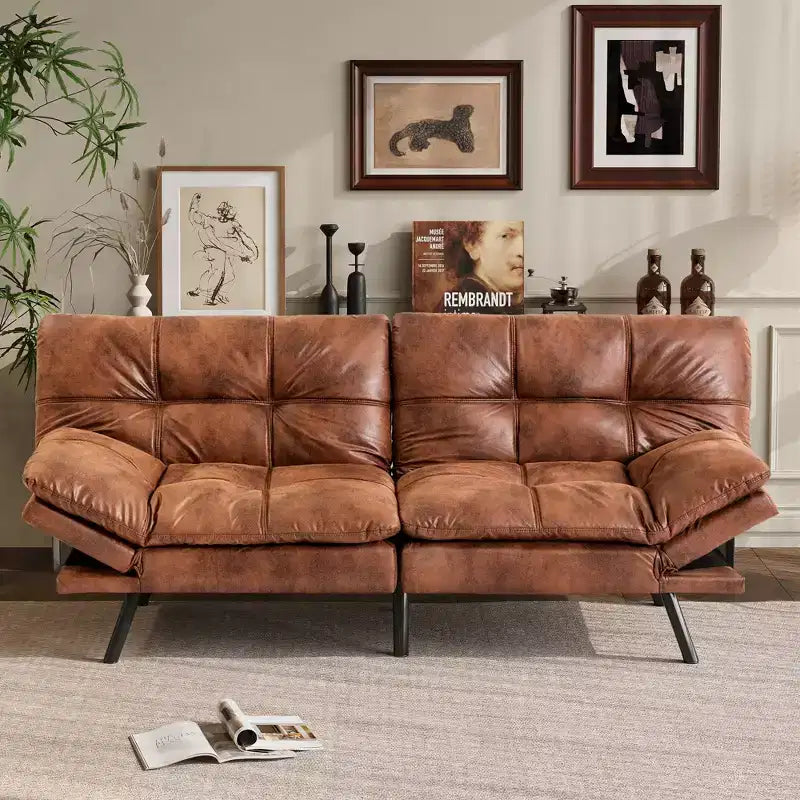 Dyonery 71 Divano Letto Futon Convertibile, Divano Futon Moderno in Lino con Cuscino Rimovibile, Schienale e Braccioli Regolabili