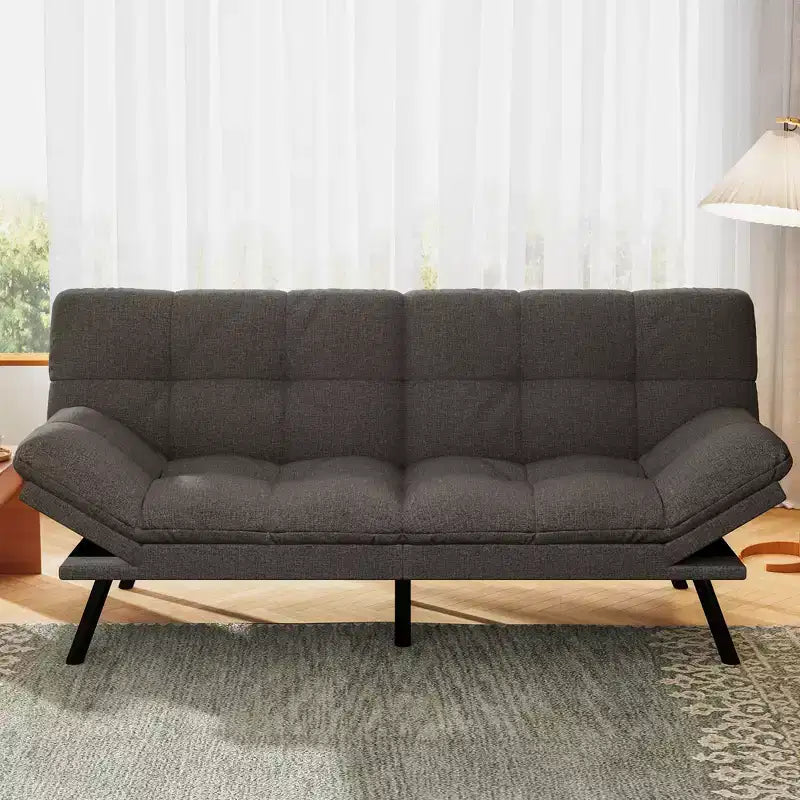Dyonery 71 Divano Letto Futon Convertibile, Divano Futon Moderno in Lino con Cuscino Rimovibile, Schienale e Braccioli Regolabili