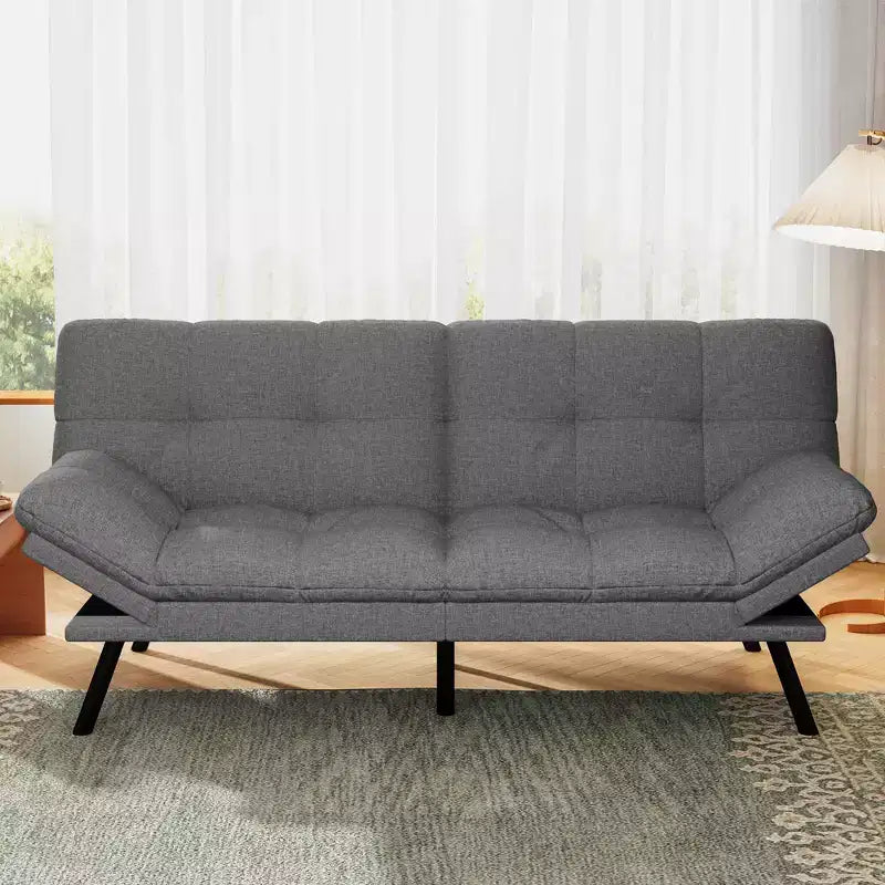 Dyonery 71 Divano Letto Futon Convertibile, Divano Futon Moderno in Lino con Cuscino Rimovibile, Schienale e Braccioli Regolabili