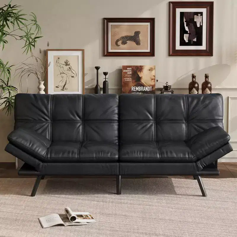Dyonery 71 Divano Letto Futon Convertibile, Divano Futon Moderno in Lino con Cuscino Rimovibile, Schienale e Braccioli Regolabili