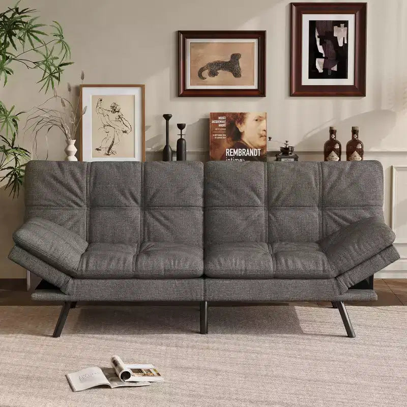 Dyonery 71 Divano Letto Futon Convertibile, Divano Futon Moderno in Lino con Cuscino Rimovibile, Schienale e Braccioli Regolabili