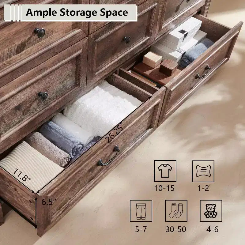 Mastgoal 61 Comò Rustico da Fattoria con 8 Cassetti, Armadio in Legno Rustico con Colonna Romana per Camera da Letto
