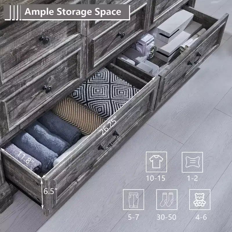 Mastgoal 61 Comò Rustico da Fattoria con 8 Cassetti, Armadio in Legno Rustico con Colonna Romana per Camera da Letto